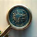 Icona a forma di lente d'ingrandimento con un ingranaggio, simbolo di design innovativo e ricerca